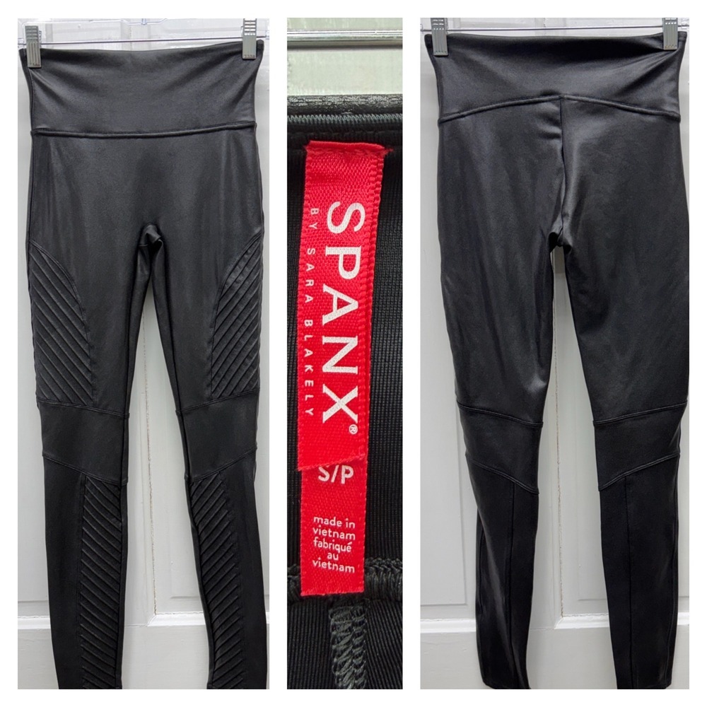 Spanx Faux Leather Moto Leggings Black‎ High Waisted Women Small